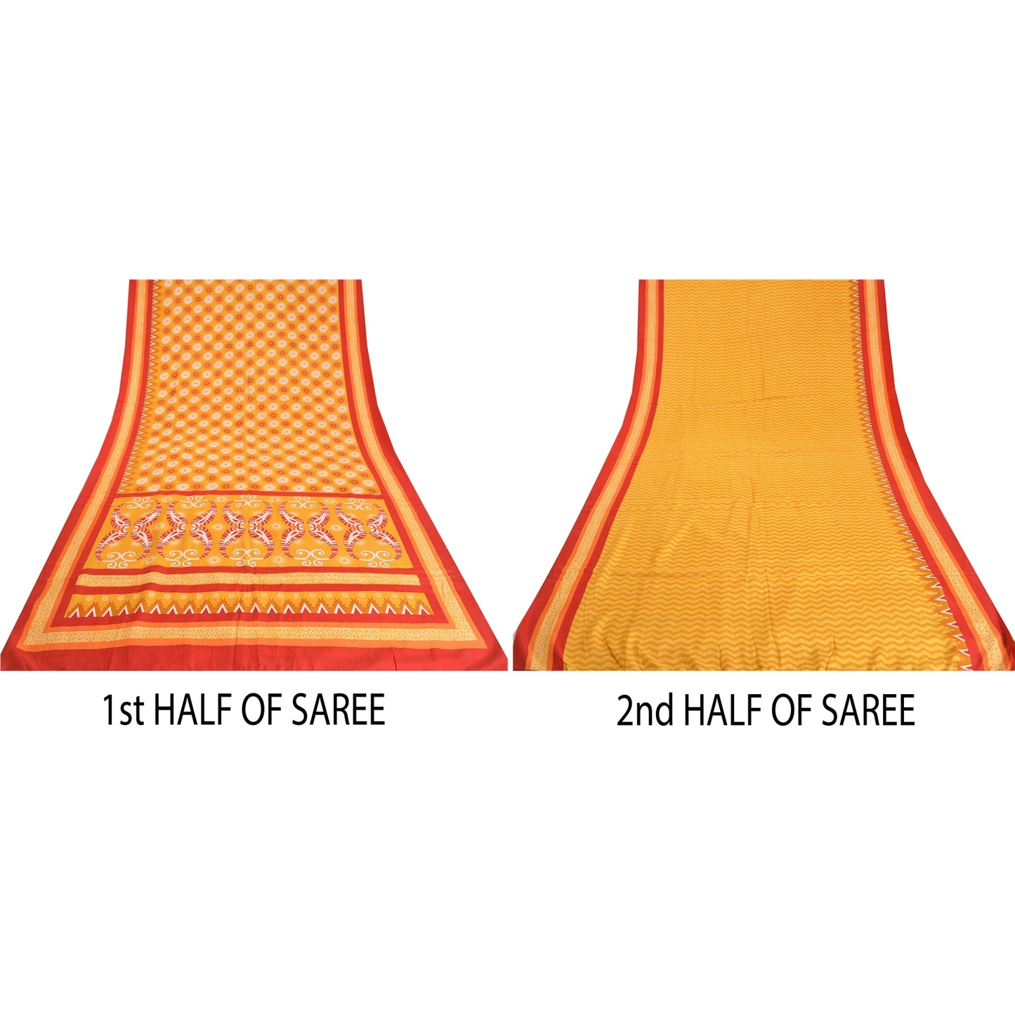 Sanskriti Vintage Sarees Indian Yellow Pure Crepe Silk Printed Sari Craft Sustainable Fabric