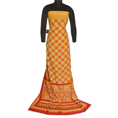 Sanskriti Vintage Sarees Indian Yellow Pure Crepe Silk Printed Sari Craft Sustainable Fabric