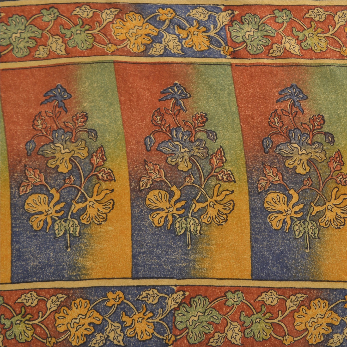 Sanskriti Vintage Sarees Indian Cream Pure Crepe Silk Printed Sari Craft Sustainable Fabric