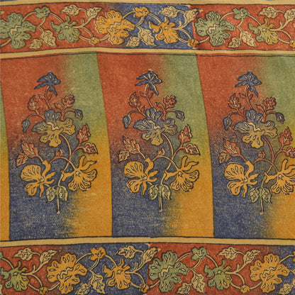 Sanskriti Vintage Sarees Indian Cream Pure Crepe Silk Printed Sari Craft Sustainable Fabric