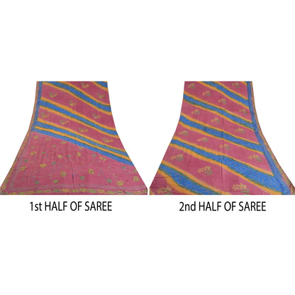 Sanskriti Vintage Sarees Multi Hand Beaded Pure Crepe Silk Sari 5yd Craft Sustainable Fabric