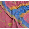 Sanskriti Vintage Sarees Multi Hand Beaded Pure Crepe Silk Sari 5yd Craft Sustainable Fabric