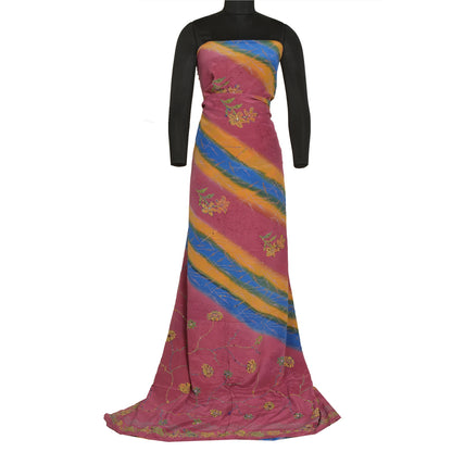 Sanskriti Vintage Sarees Multi Hand Beaded Pure Crepe Silk Sari 5yd Craft Sustainable Fabric