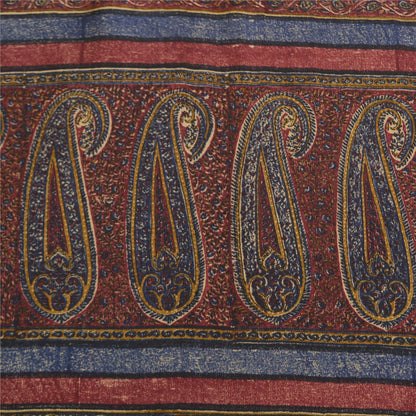 Санскритские винтажные сари индийский кремовый чистый креп шелк напечатанный сари ремесло устойчивая ткань