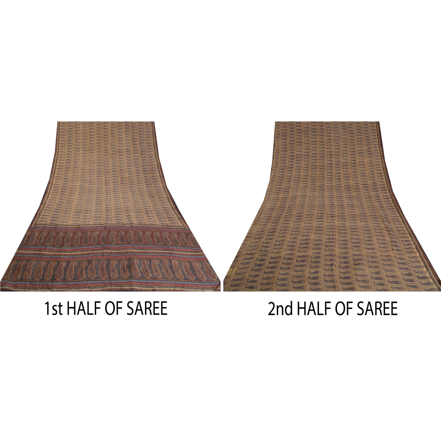 Санскритские винтажные сари индийский кремовый чистый креп шелк напечатанный сари ремесло устойчивая ткань