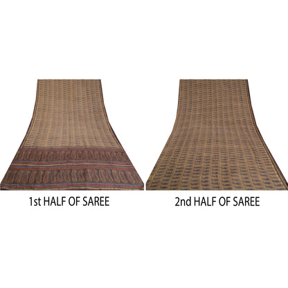 Санскритские винтажные сари индийский кремовый чистый креп шелк напечатанный сари ремесло устойчивая ткань