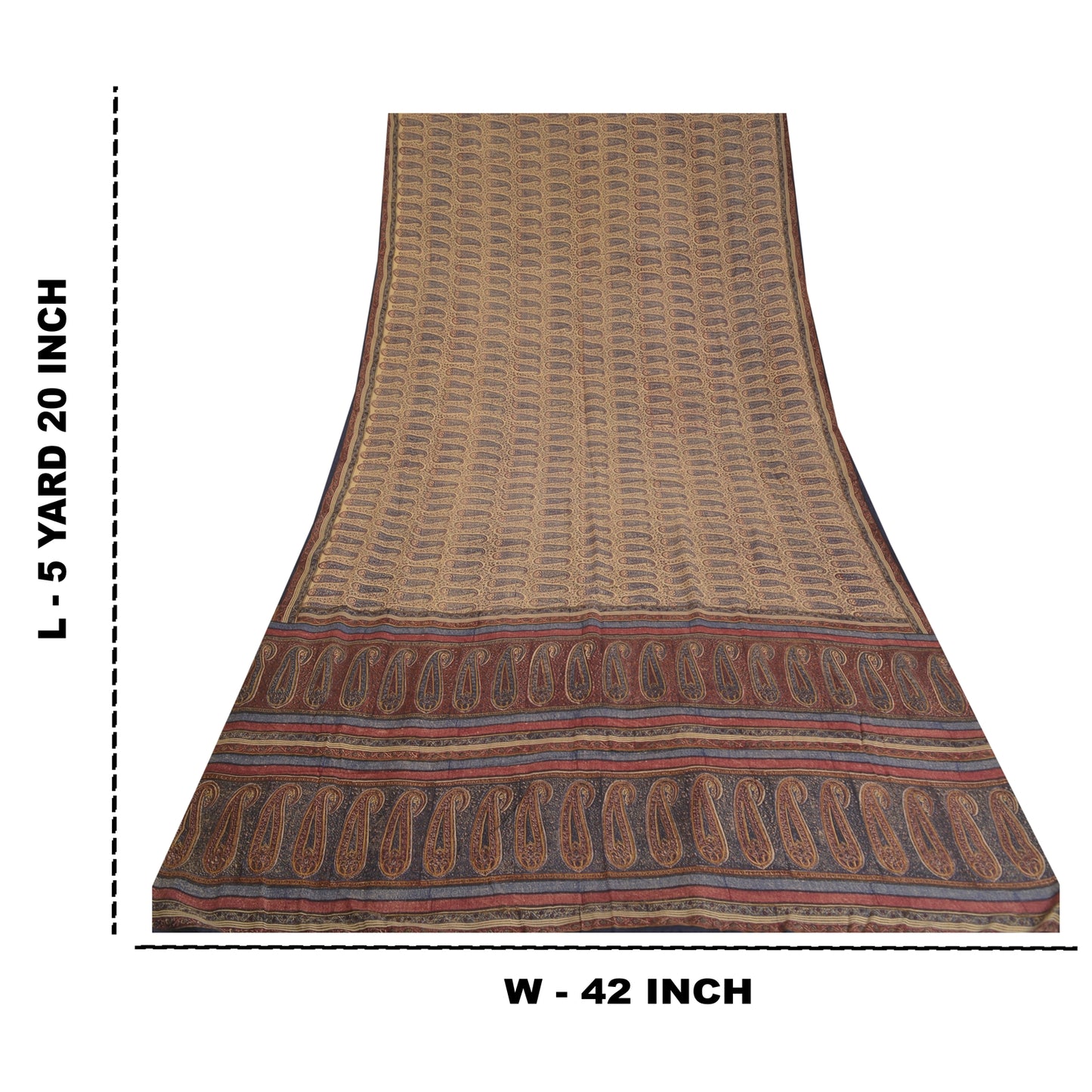 Санскритские винтажные сари индийский кремовый чистый креп шелк напечатанный сари ремесло устойчивая ткань