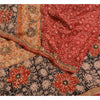 Sanskriti Vintage Sarees Red Hand Beaded Pure Crepe Silk Print Sari Craft Sustainable Fabric