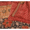 Sanskriti Vintage Sarees Red Hand Beaded Pure Crepe Silk Print Sari Craft Sustainable Fabric