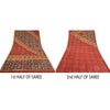 Sanskriti Vintage Sarees Red Hand Beaded Pure Crepe Silk Print Sari Craft Sustainable Fabric