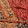 Sanskriti Vintage Sarees Red Hand Beaded Pure Crepe Silk Print Sari Craft Sustainable Fabric