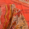 Sanskriti Vintage Sarees Red/Peach Pure Crepe Silk Printed Sari 5yd Craft Sustainable Fabric