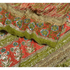 Sanskriti Vintage Sarees Red/Green Hand Beaded Pure Crepe Silk Print Sari Sustainable Fabric