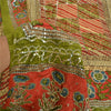 Sanskriti Vintage Sarees Red/Green Hand Beaded Pure Crepe Silk Print Sari Sustainable Fabric