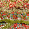 Sanskriti Vintage Sarees Red/Green Hand Beaded Pure Crepe Silk Print Sari Sustainable Fabric