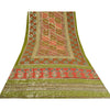 Sanskriti Vintage Sarees Red/Green Hand Beaded Pure Crepe Silk Print Sari Sustainable Fabric
