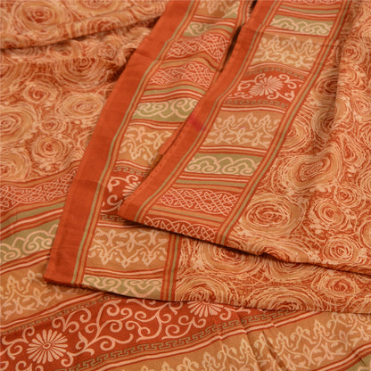 Sanskriti Vintage Sarees Indian Brown Pure Crepe Silk Printed Sari Craft Sustainable Fabric