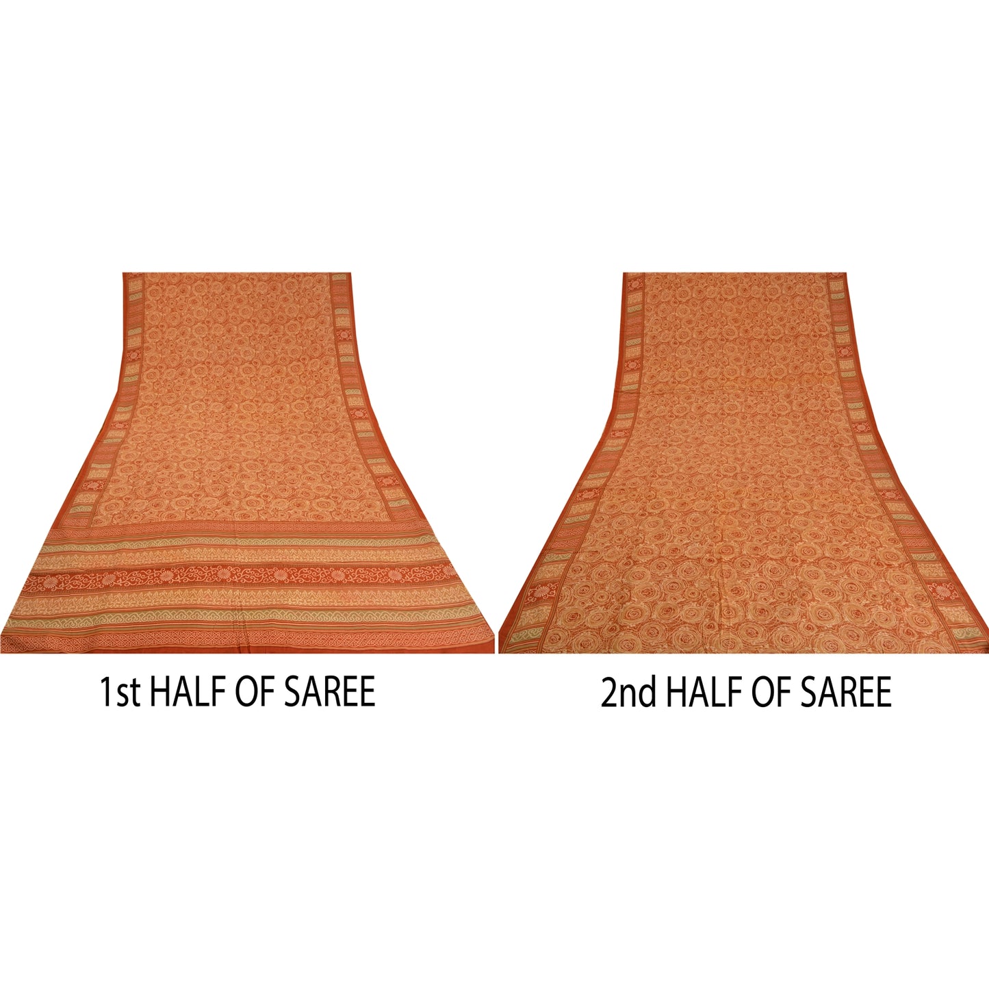 Sanskriti Vintage Sarees Indian Brown Pure Crepe Silk Printed Sari Craft Sustainable Fabric