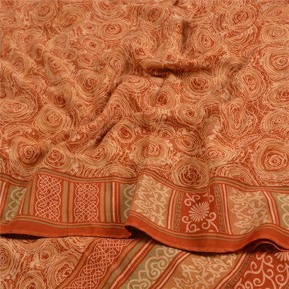 Sanskriti Vintage Sarees Indian Brown Pure Crepe Silk Printed Sari Craft Sustainable Fabric
