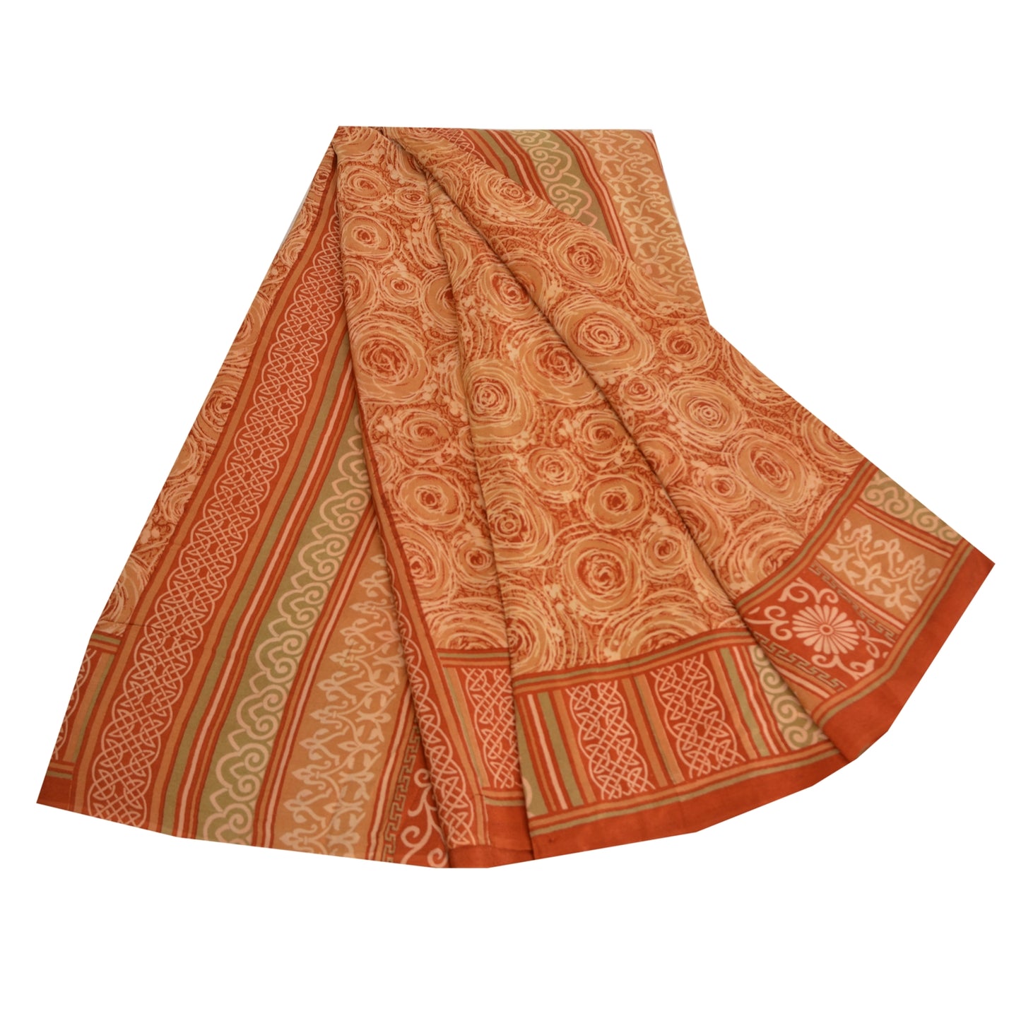 Sanskriti Vintage Sarees Indian Brown Pure Crepe Silk Printed Sari Craft Sustainable Fabric