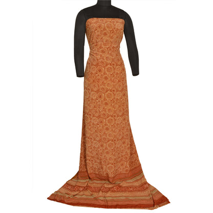 Sanskriti Vintage Sarees Indian Brown Pure Crepe Silk Printed Sari Craft Sustainable Fabric