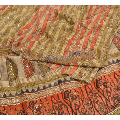 Санскритские винтажные сари из натурального чистого крепа с бисером ручной работы, сари из экологически чистой ткани