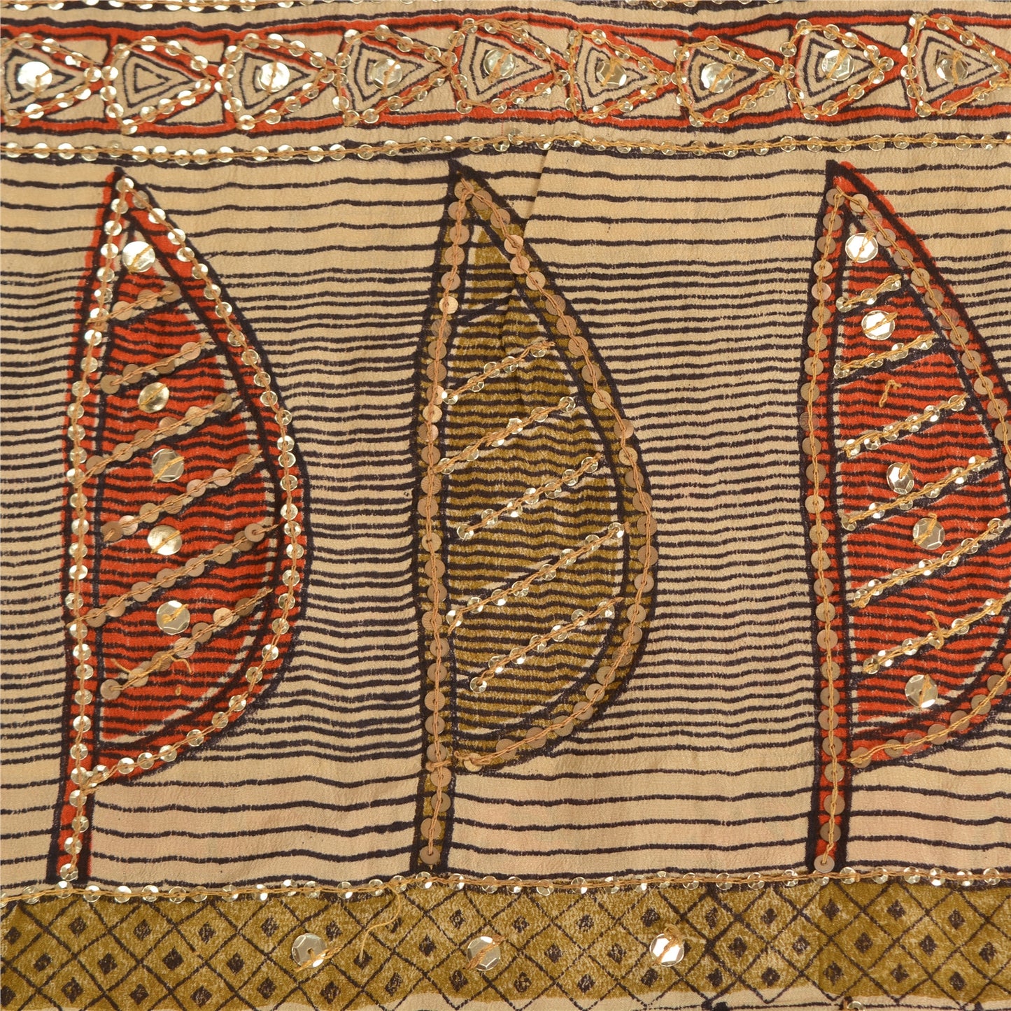 Санскритские винтажные сари из натурального чистого крепа с бисером ручной работы, сари из экологически чистой ткани