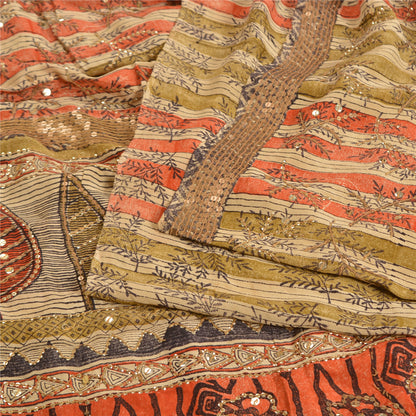 Санскритские винтажные сари из натурального чистого крепа с бисером ручной работы, сари из экологически чистой ткани