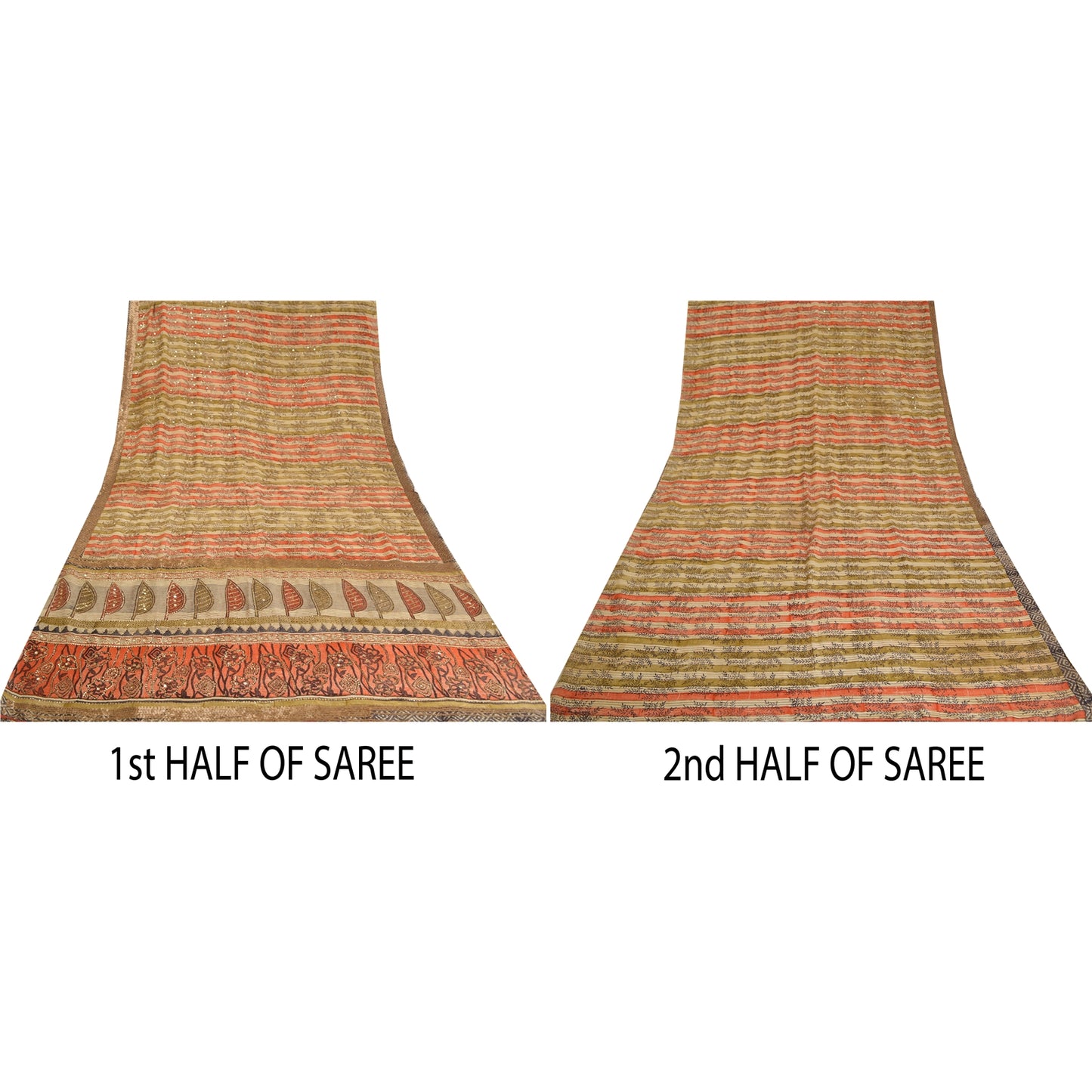 Санскритские винтажные сари из натурального чистого крепа с бисером ручной работы, сари из экологически чистой ткани