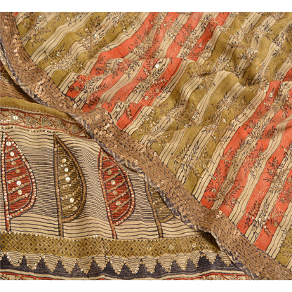 Санскритские винтажные сари из натурального чистого крепа с бисером ручной работы, сари из экологически чистой ткани