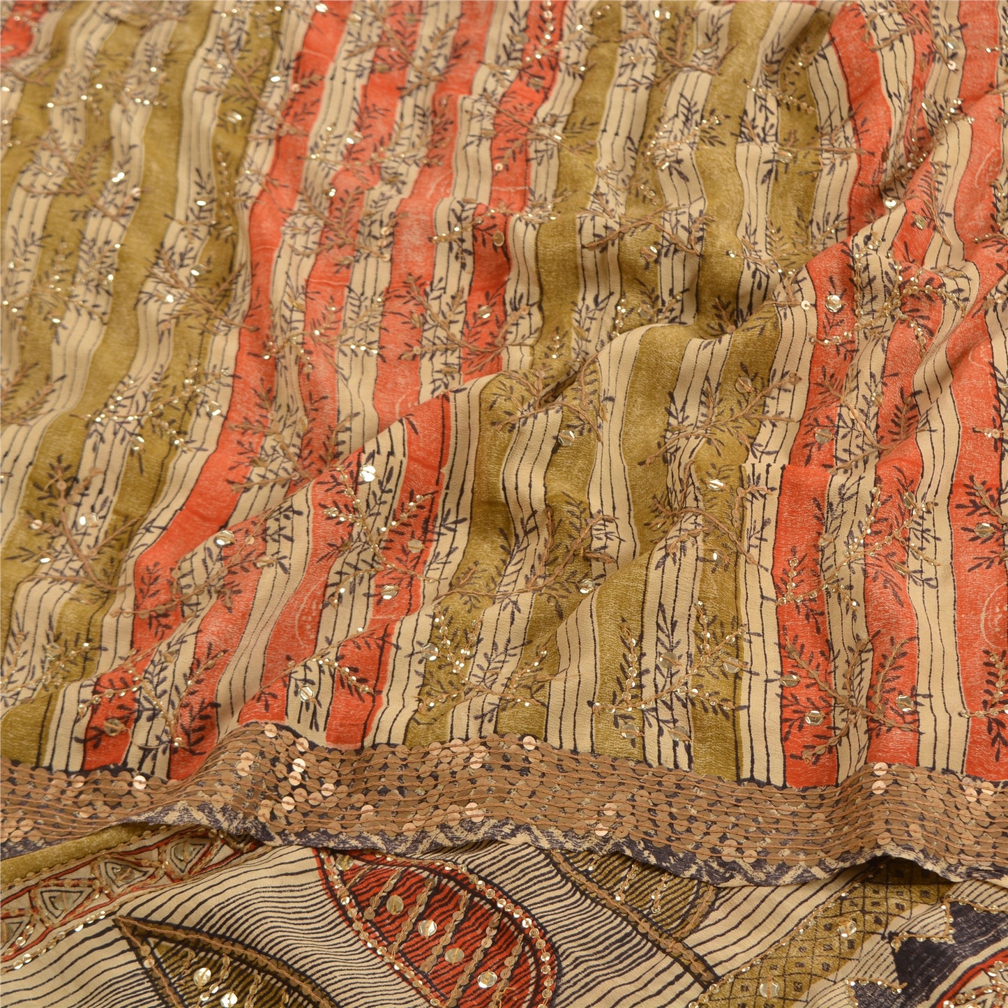 Санскритские винтажные сари из натурального чистого крепа с бисером ручной работы, сари из экологически чистой ткани