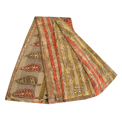 Санскритские винтажные сари из натурального чистого крепа с бисером ручной работы, сари из экологически чистой ткани