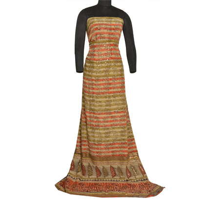 Санскритские винтажные сари из натурального чистого крепа с бисером ручной работы, сари из экологически чистой ткани