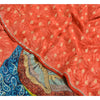 Sanskriti Vintage Sarees Red Hand Beaded Pure Crepe Silk Sari 5yd Craft Sustainable Fabric