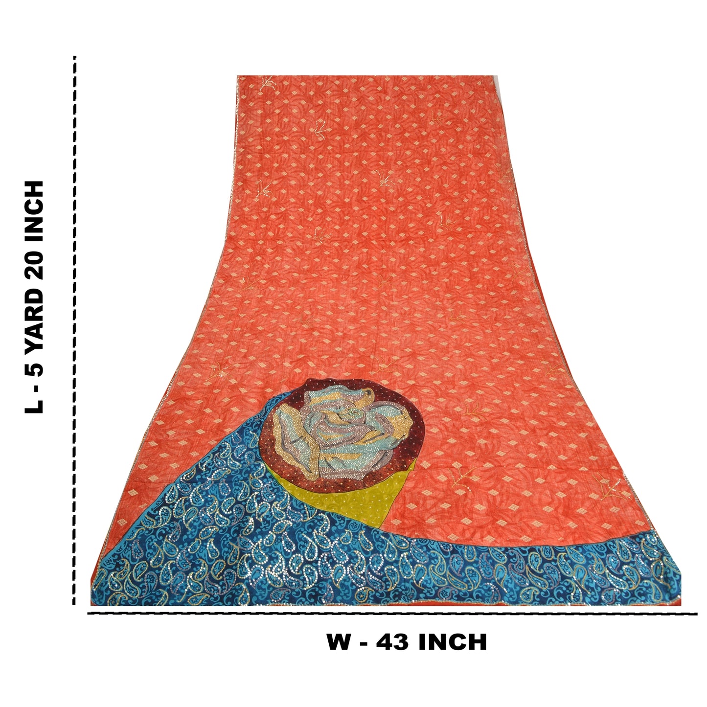 Sanskriti Vintage Sarees Red Hand Beaded Pure Crepe Silk Sari 5yd Craft Sustainable Fabric