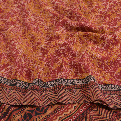 Sanskriti Vintage Sarees Rød/Gul Ren Crepe Silke Trykt Sari Håndværk Bæredygtigt Stoff