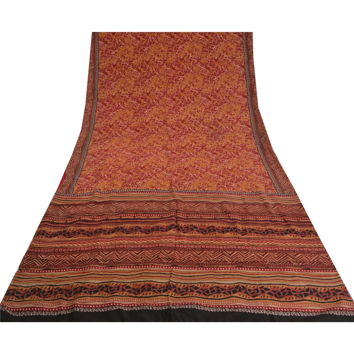 Sanskriti Vintage Sarees Rød/Gul Ren Crepe Silke Trykt Sari Håndværk Bæredygtigt Stoff