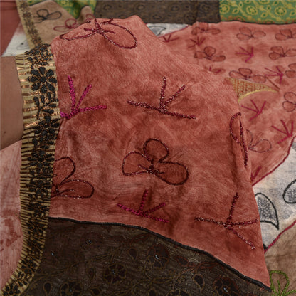 Sanskriti Vintage Sarees Hand Beaded Printed Woven Pure Crepe Sari Craft Sustainable Fabric