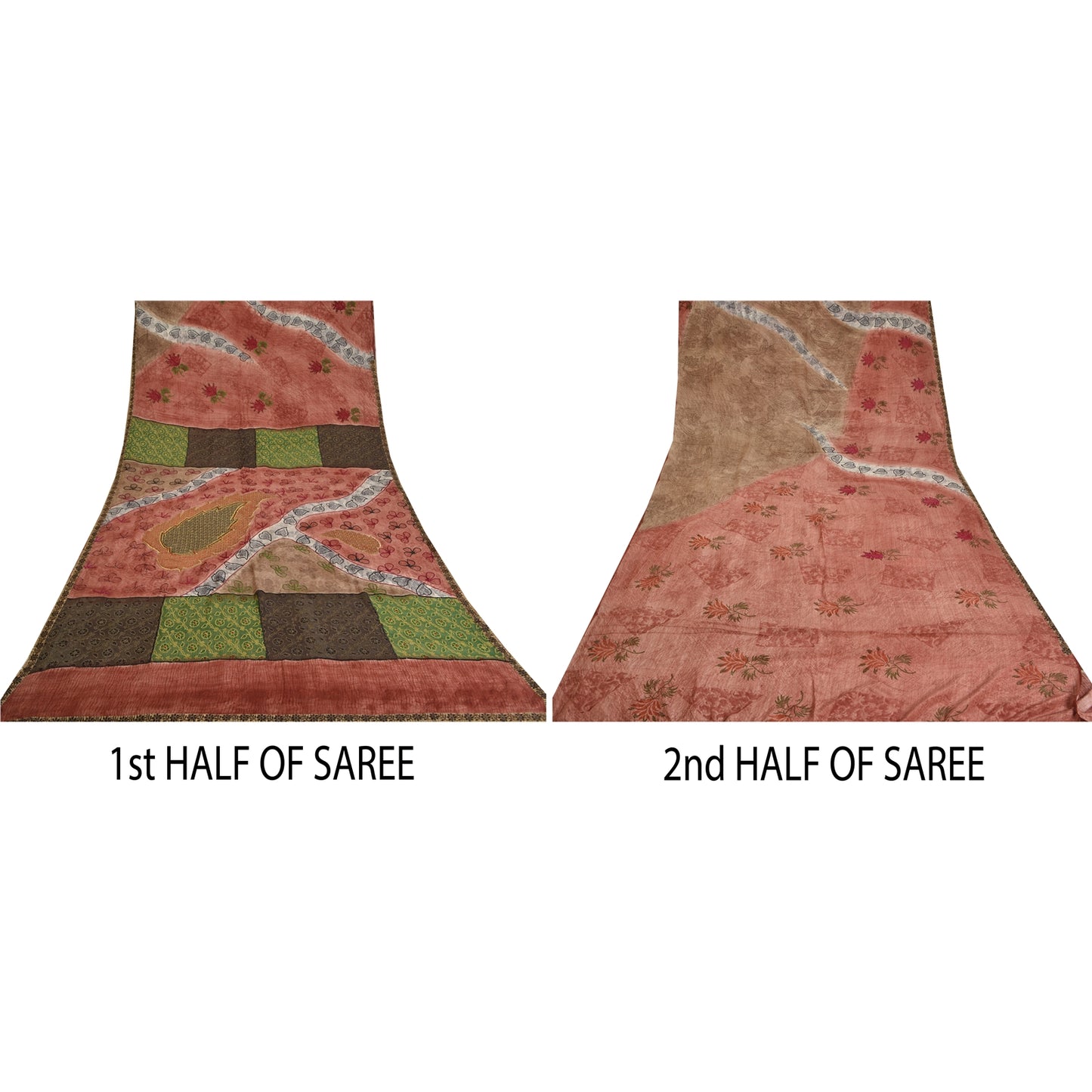 Sanskriti Vintage Sarees Hand Beaded Printed Woven Pure Crepe Sari Craft Sustainable Fabric