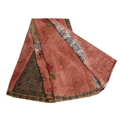 Sanskriti Vintage Sarees Hand Beaded Printed Woven Pure Crepe Sari Craft Sustainable Fabric