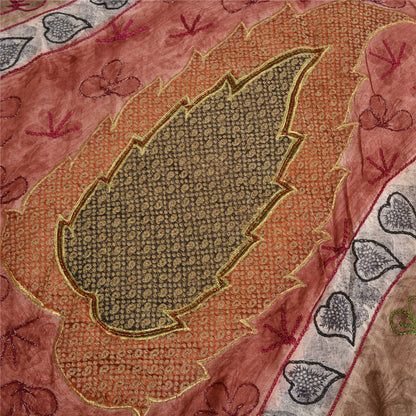 Sanskriti Vintage Sarees Hand Beaded Printed Woven Pure Crepe Sari Craft Sustainable Fabric