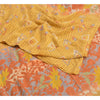 Sanskriti Vintage Sarees Indian Yellow Pure Crepe Silk Printed Sari Craft Sustainable Fabric