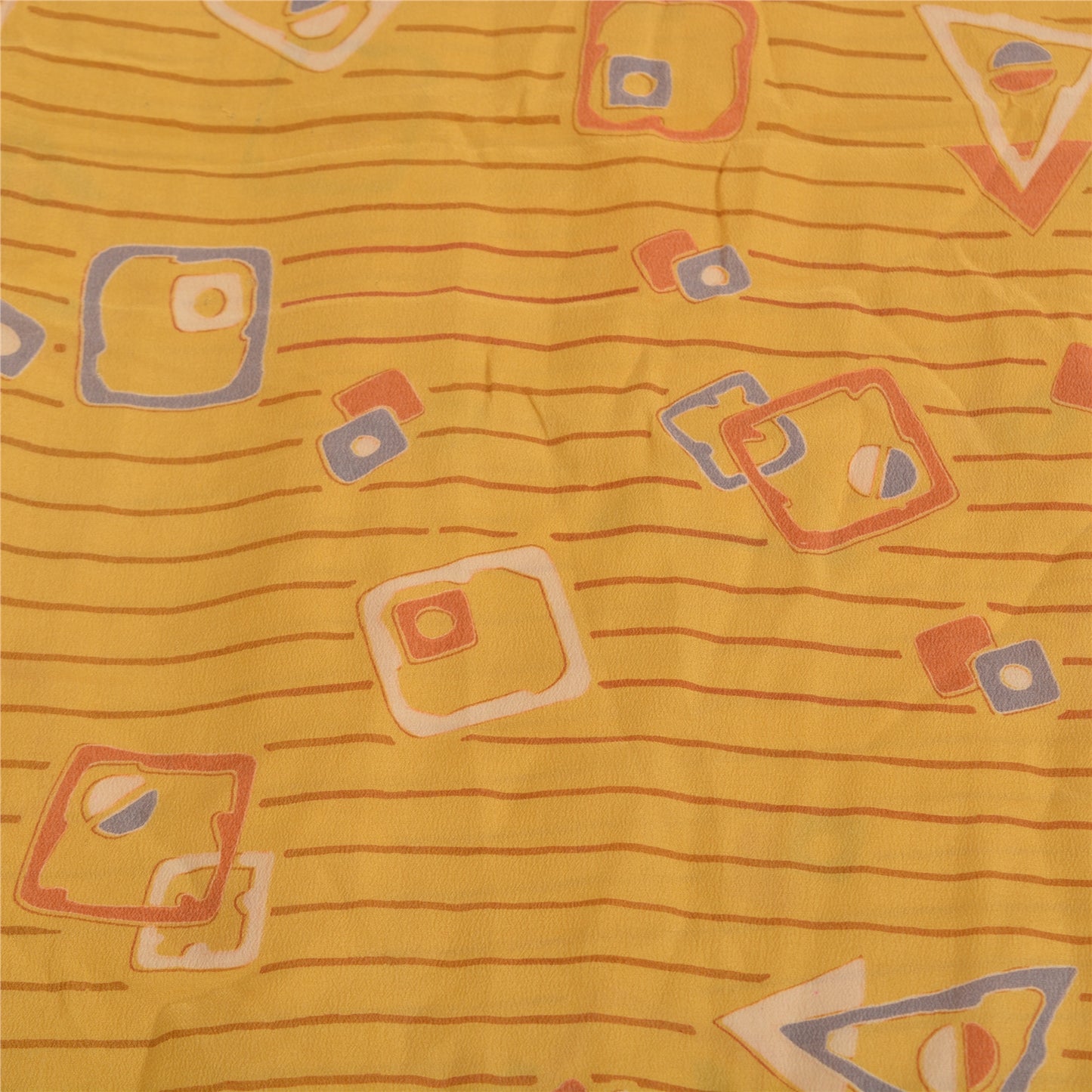 Sanskriti Vintage Sarees Indian Yellow Pure Crepe Silk Printed Sari Craft Sustainable Fabric