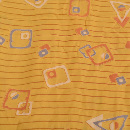 Sanskriti Vintage Sarees Indian Yellow Pure Crepe Silk Printed Sari Craft Sustainable Fabric