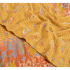 Sanskriti Vintage Sarees Indian Yellow Pure Crepe Silk Printed Sari Craft Sustainable Fabric