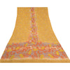 Sanskriti Vintage Sarees Indian Yellow Pure Crepe Silk Printed Sari Craft Sustainable Fabric