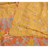 Sanskriti Vintage Sarees Indian Yellow Pure Crepe Silk Printed Sari Craft Sustainable Fabric