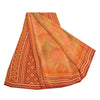 Sanskriti Vintage Sarees Orange 100% Pure Crepe Silk Printed Sari Craft Sustainable Fabric