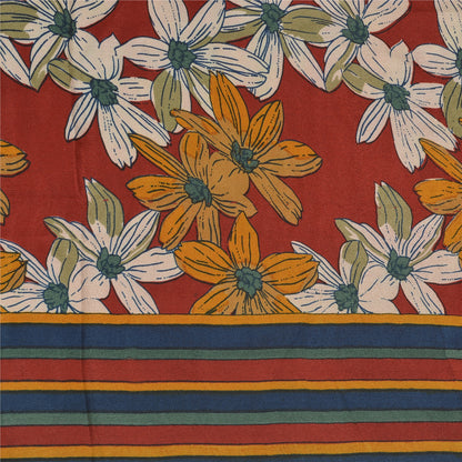 Sanskriti Vintage Sarees Red Indian Pure Crepe Silk Printed Sari Craft Sustainable Fabric