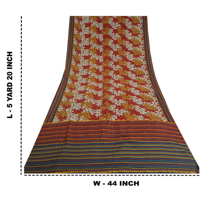 Sanskriti Vintage Sarees Red Indian Pure Crepe Silk Printed Sari Craft Sustainable Fabric